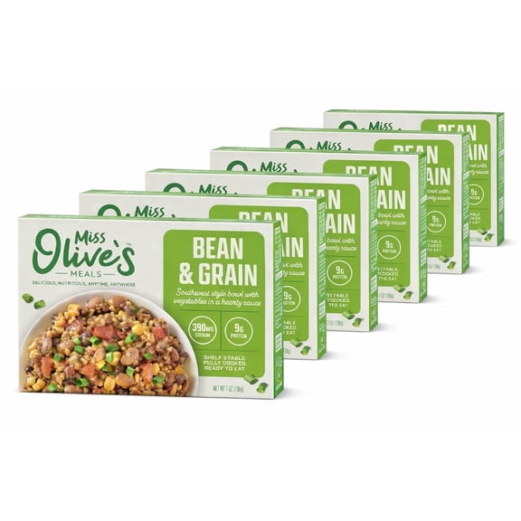 Miss Olives Southwest Style Bean & Grain Bowl, Lower Sodium Microwavable Ready Meal,  7 oz Bowls (Pack of 6)