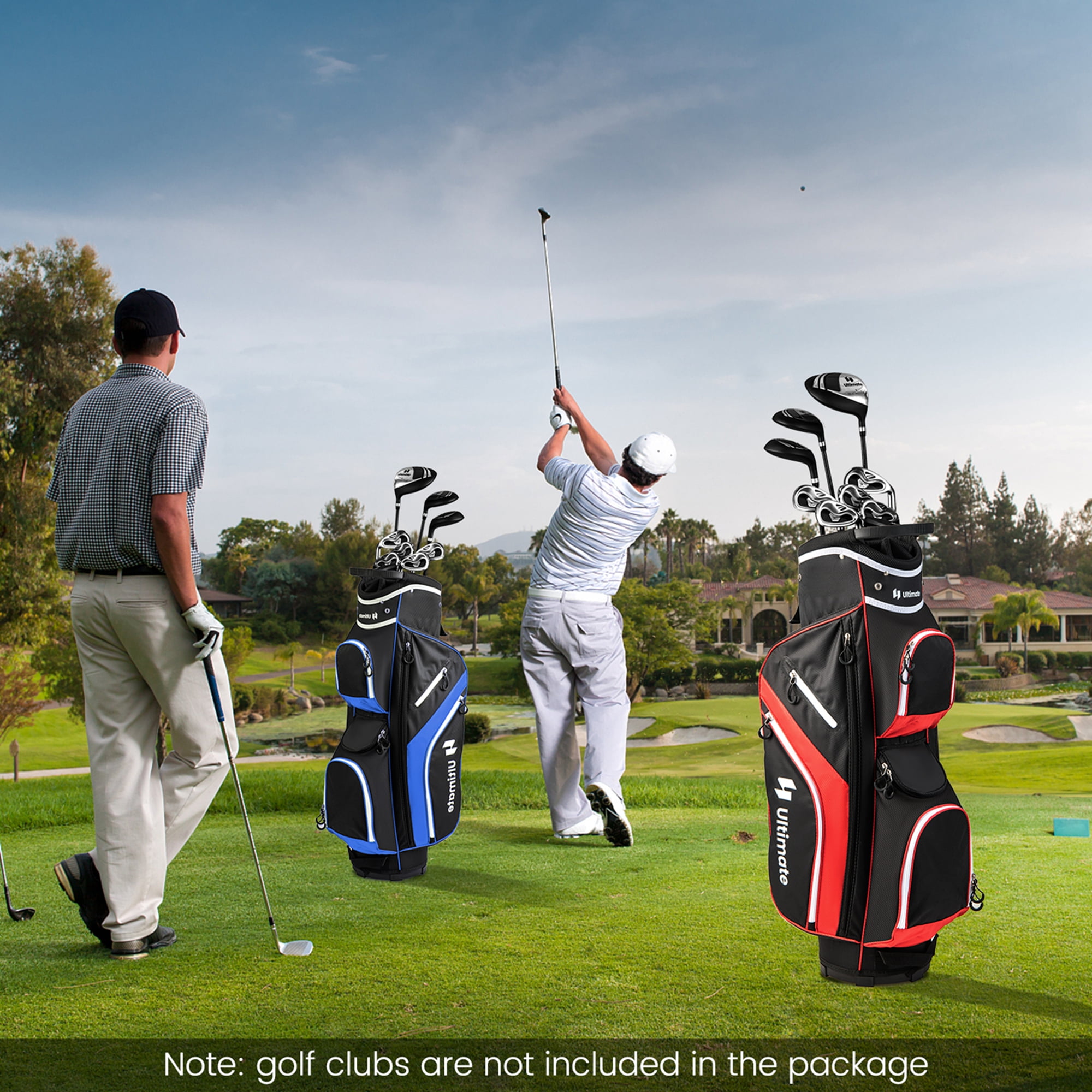 Costway Lightweight Golf Cart Bag with 14 Way Top Dividers 9 Pockets Rain Hood Cooler Bag Red