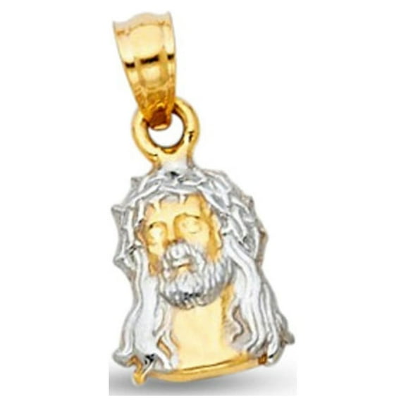 Jesus Face Pendant Solid 14k Yellow White Gold Christ Face Charm Two Tone Polished 15 x 9 mm