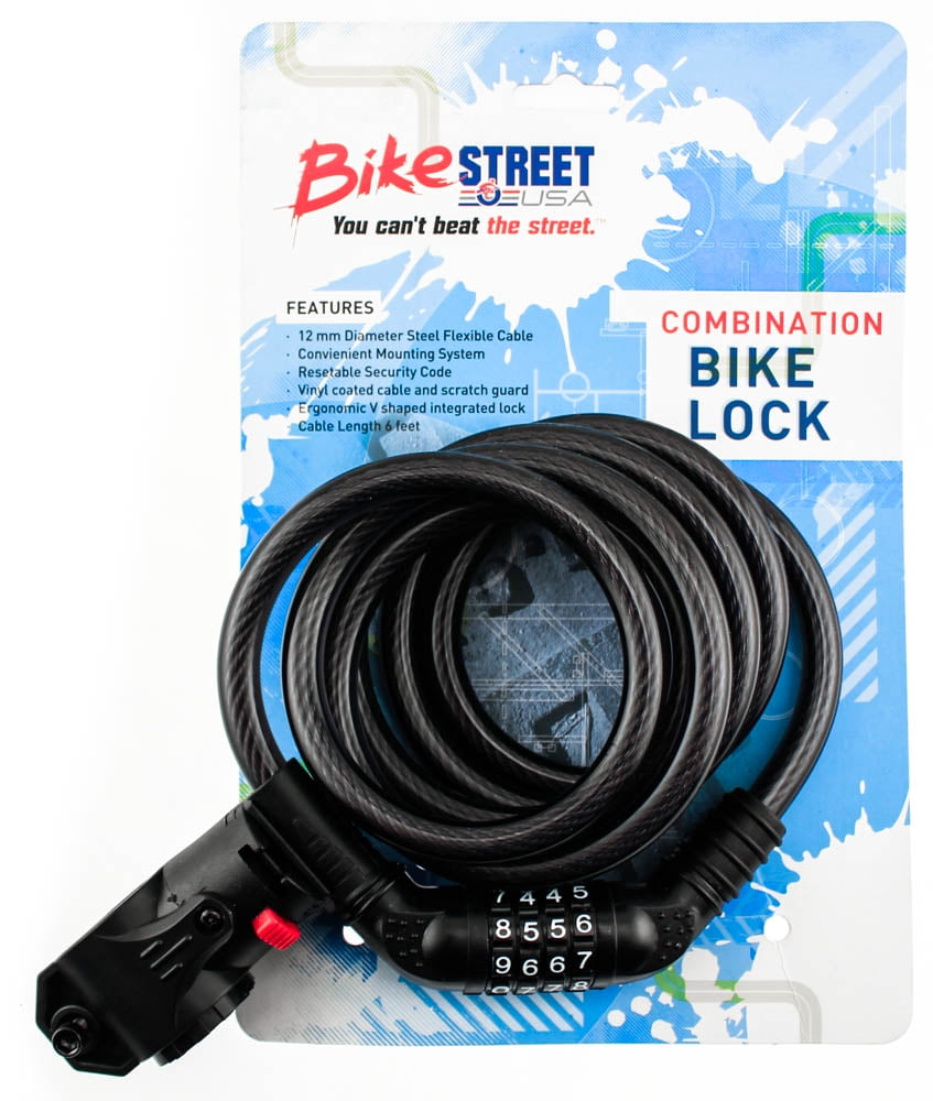 BIKE STREET Combination Bike Lock Cable 12mm x 6' Combo Flexible W