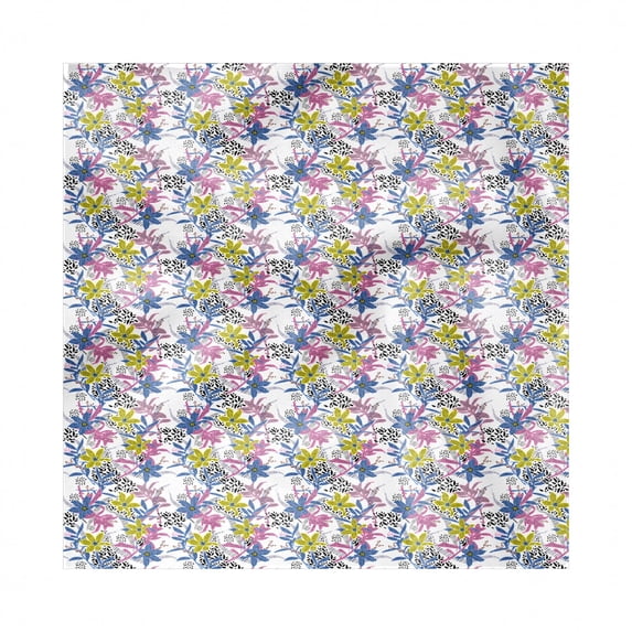 Botany Decorative Satin Napkins Set of 4, Pastel Daffodils in Modern Geometric Style Gardening Blooms Yard Spring, Square Fabric Party & Dinner Napkin, 12", Violet Blue Yellow Pink, by Ambesonne