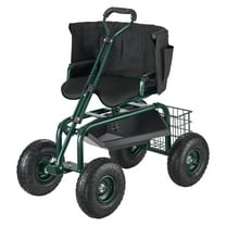 Dranite Swivel Seat Garden Cart - Rolling Toolbox Cart with Backrest & Extendable Handle