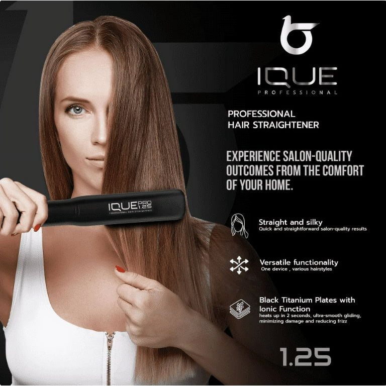 IQUE Professional 1.25 inch 2 in 1 Flat Iron Curling Hair Straightener Fast Heat Titanium Black