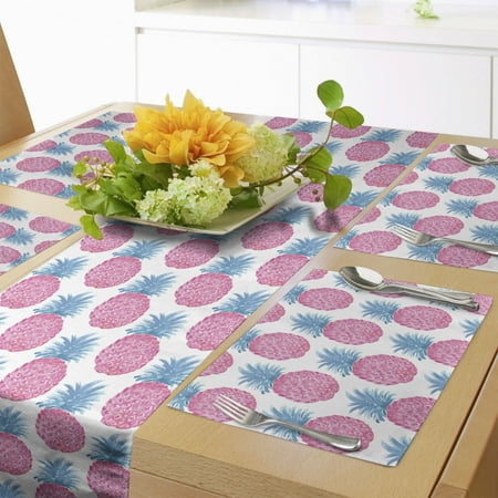 

Fruits Table Runner & Placemats Watercolor Style Sketch of Pineapples Tropical Food from Exotic Lands Set for Dining Table Placemat 4 pcs + Runner 12 x90 White Pink and Blue Grey by Ambesonne