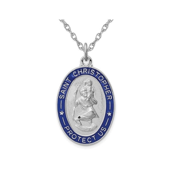 Saint Christopher Protection Medal Pendant Necklace in Sterling Silver