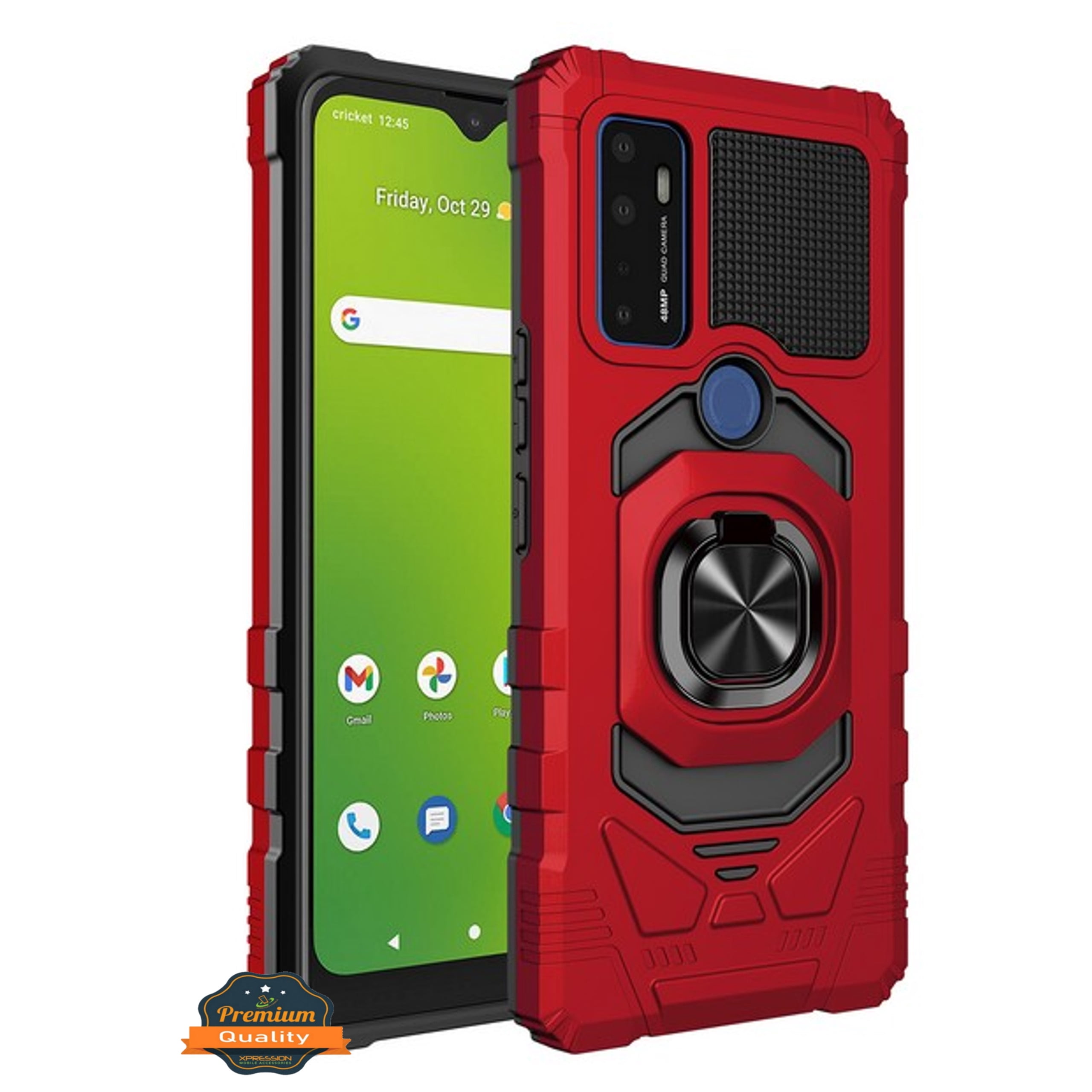Xpression Phone Case For TCL K24 /TCL K23 Hybrid Magnetic Car Mount Ring Kickstand Stand Holder Full-Body Armor Protective [Military Grade] Cover, Red