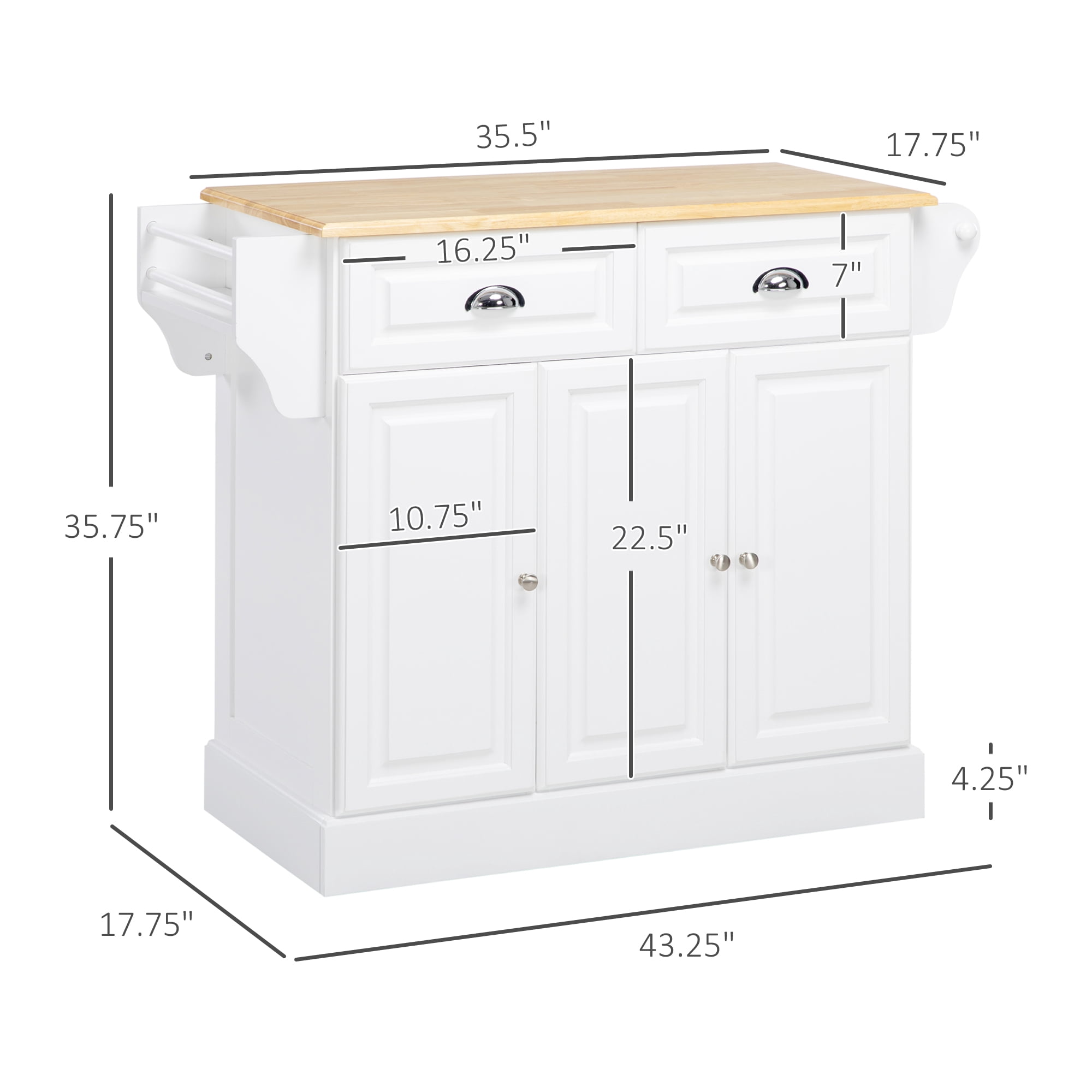 HOMCOM Kitchen Island on Wheels Kitchen Storage Cabinet Utility Cart White