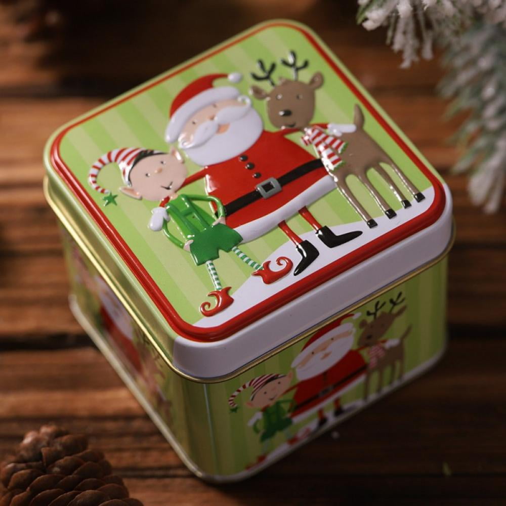 Christmas Gift Box Candy Tin Box Xmas Card Tin Box Metal Cookie Tin Box with Lid Assorted Card