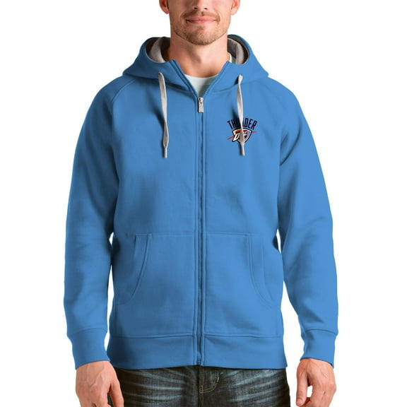 Men's Antigua Light Blue Oklahoma City Thunder Logo Victory Full-Zip Hoodie