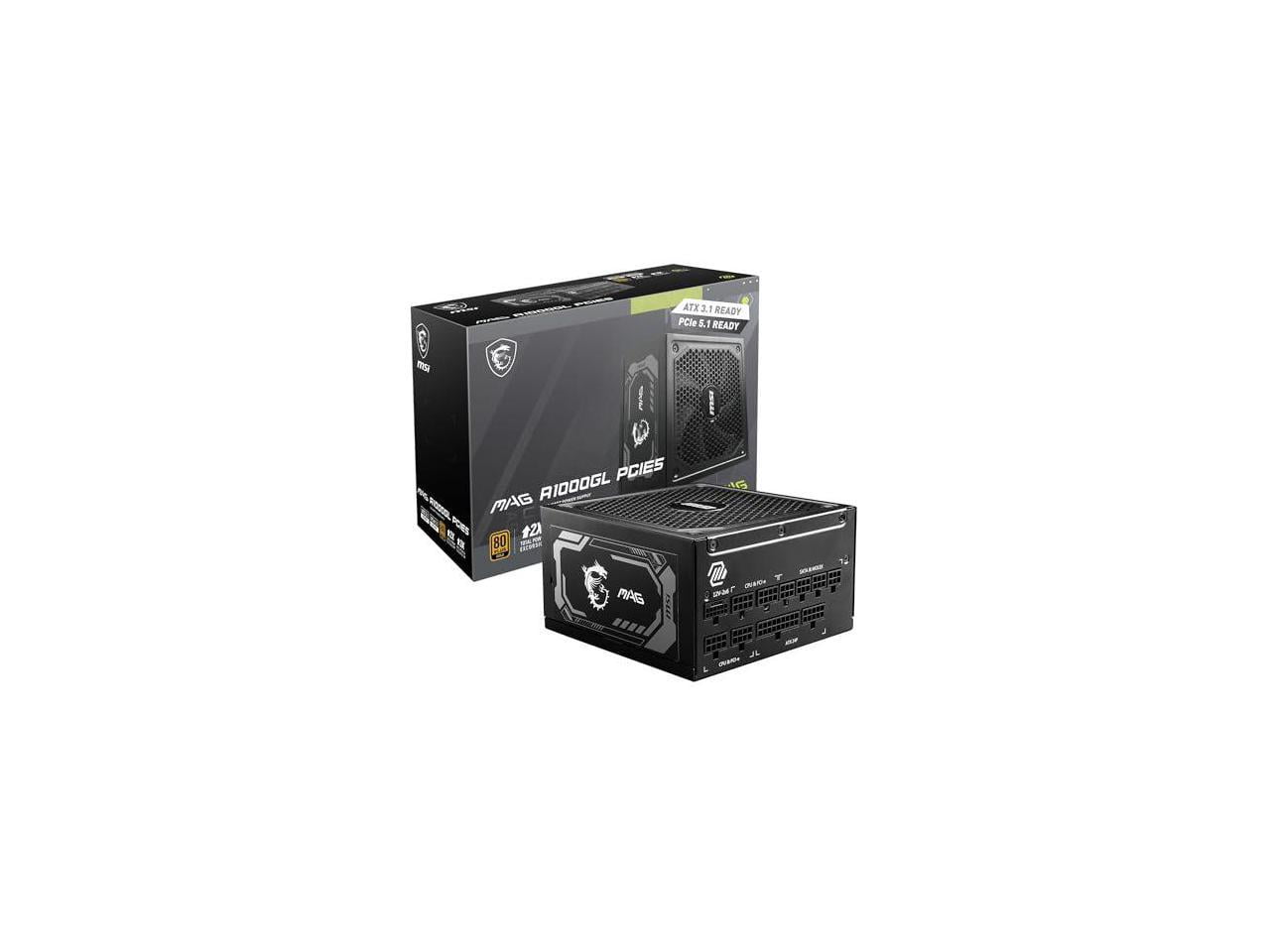MSI MAG 1000W Power Supply - Internal - 120 V AC, 230 V AC Input - 1000 W - Active PFC - PCI Express Connector - 1 Fan(s) - NVIDIA SLI Supported - 90% Efficiency