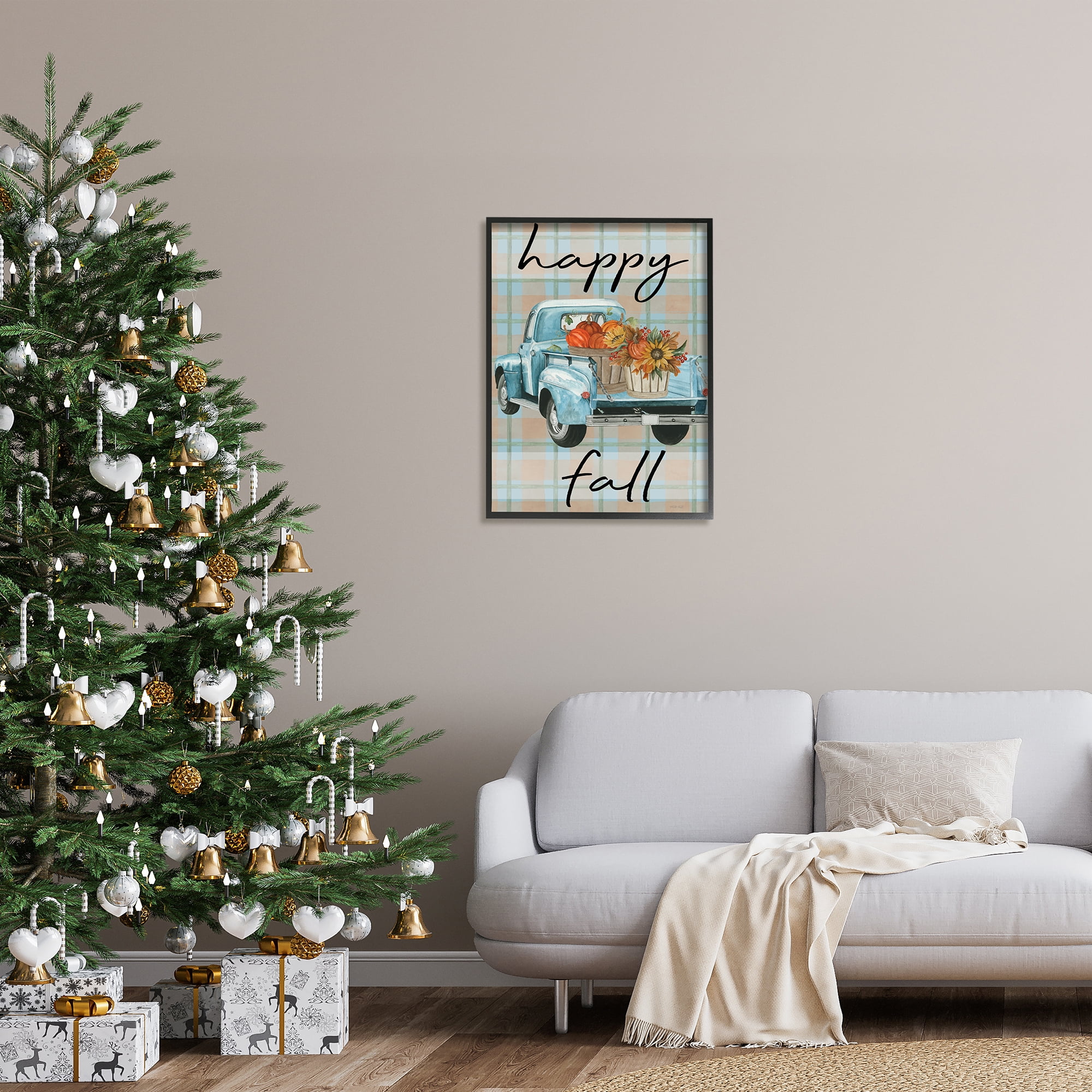 Stupell Industries Happy Fall Flower Truck Transportation Painting Black Framed Art Print Wall Art, 24 x 30