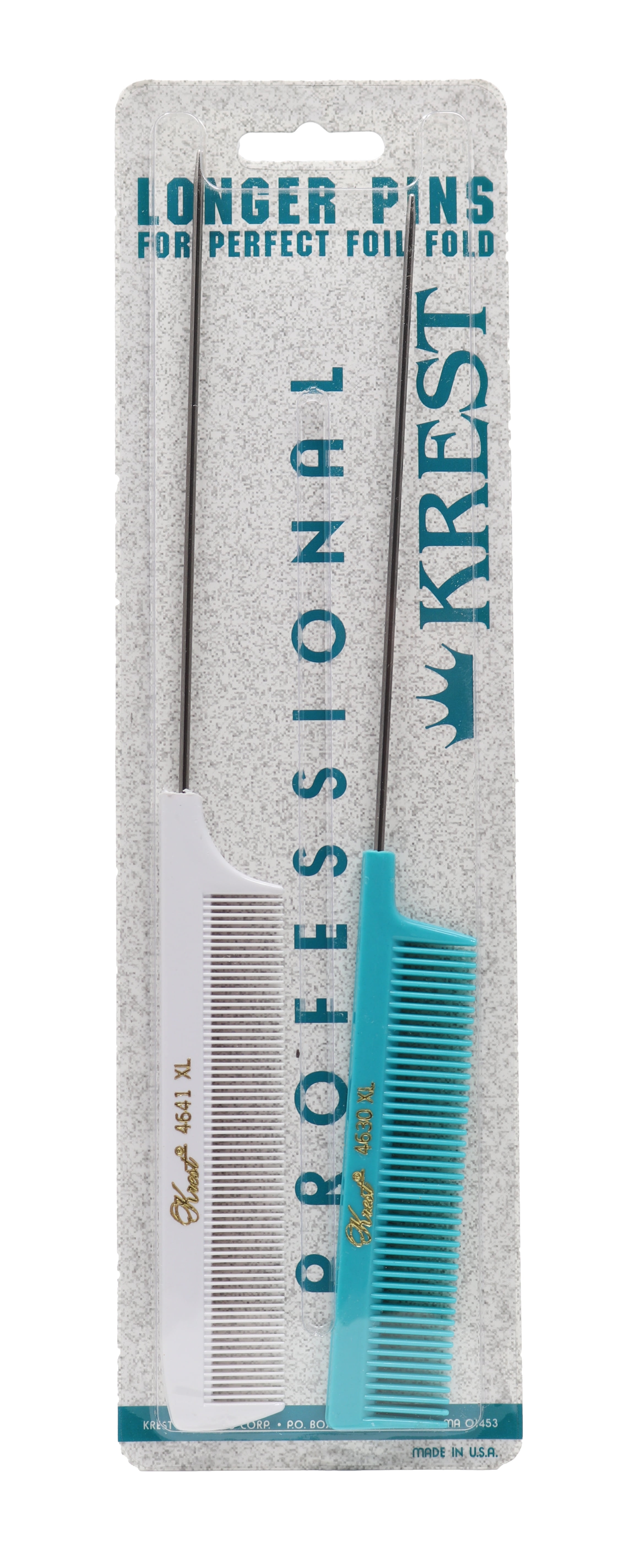 Krest Pintail Combs Parting Combs Foiling Rat Tail Hair Styling Comb 2 Pc. Aqua & White
