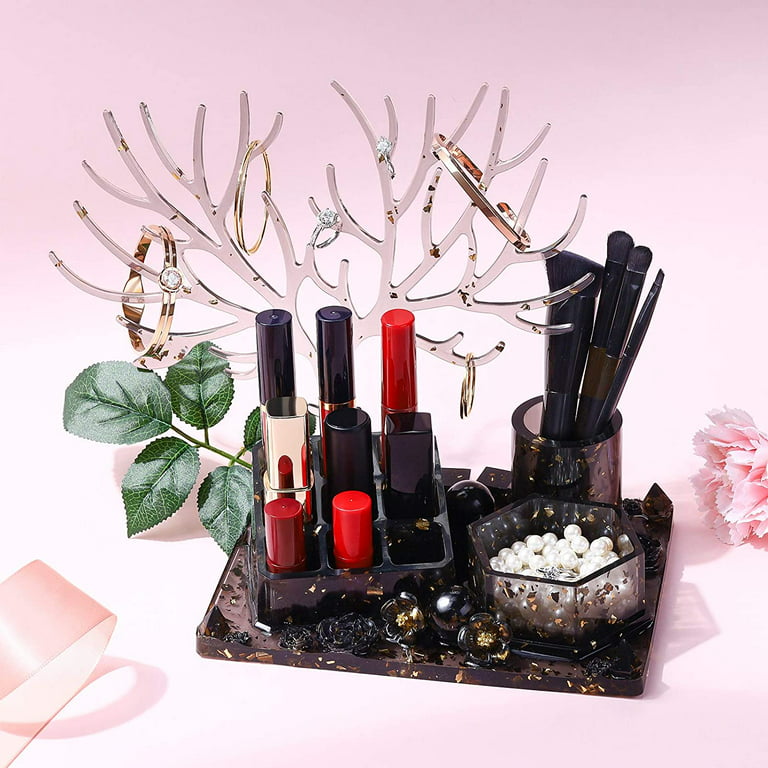 Silicone Resin Molds Epoxy Molds 32Pcs Deer Makeup Jewelry Display Tray  Molds Kit with 9-Slot Lipstick Organizer Pen Holder Hexagon Storage Box  Molds
