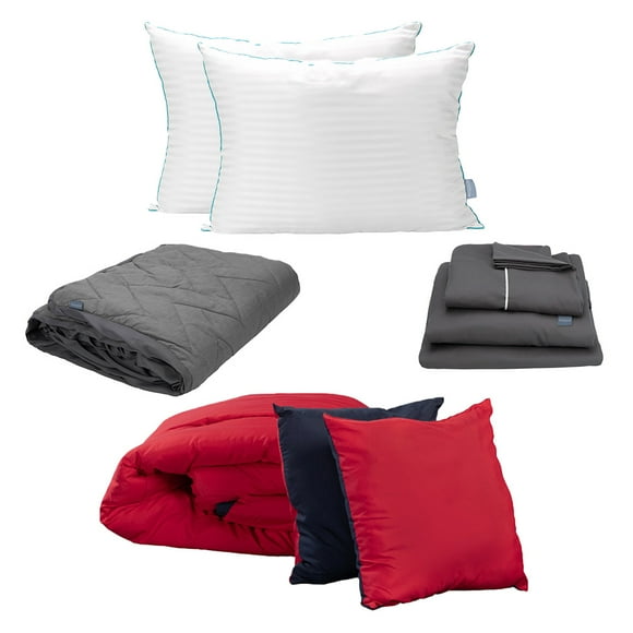 Edredón Doble Vista King Size Couzy + Sábanas Royal Gris Oxford + Cubre colchón Cloud + Almohada Royal Twin