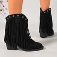 thumbnail image 6 of SACFOF Cowboy Boots for Women Ankle Western Fringe Booties Low Heel Rivet Boots, 6 of 6