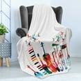thumbnail image 4 of Music Soft Flannel Fleece Throw Blanket, Colorful Musical Instruments Keyboard Guitar Banjo Trumpet Cello and Flying Birds, Cozy Plush for Indoor and Outdoor Use, 70" x 90", Multicolor, by Ambesonne, 4 of 5
