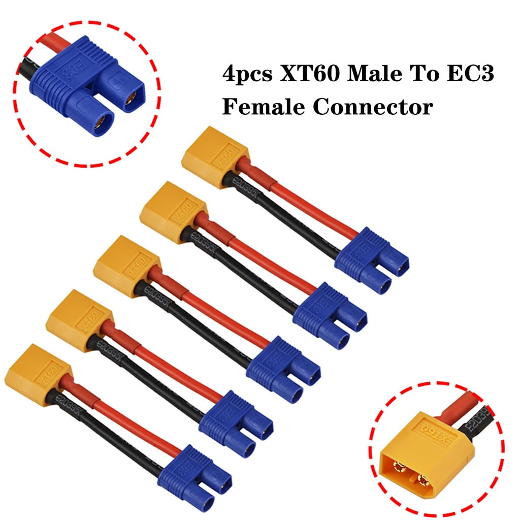 5pcs XT60 Male To EC3 Female Connector Adapter Wire 14awg For RC Lipo