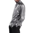 thumbnail image 2 of Men's Slim Fit Long Sleeve Glossy Gilded Lapel Dress Shirts Tops, 2 of 4