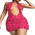 thumbnail image 2 of Women‘s Sleeveless Halter Neck Deep V Neck Dress Backless Ruffles Pleated Party Mini Dress, 2 of 7