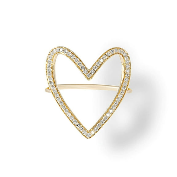925 Silver Open Heart White Zircon Pave Ring,Open Heart Ring,Heart Shaped Ring,Heart Outline Big Heart Ring,Valentine Gift For Love,Gift For