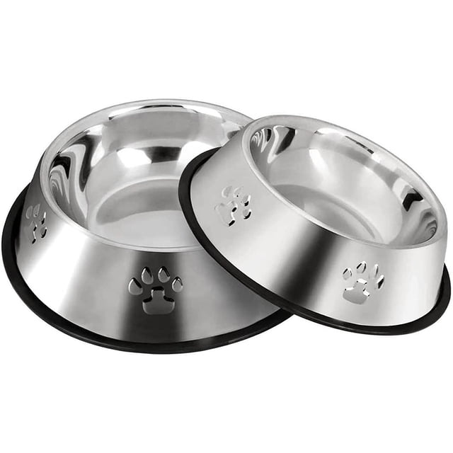Juego de 2 cuencos para perros de acero inoxidable S-18 cm, cuencos para gatos y perros con base de goma antideslizante, cuencos para animales pequeños y cuencos de agua Rojo Verde