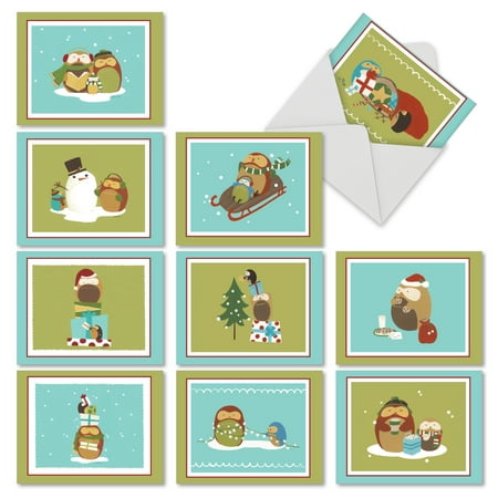 M2989XSB HOLIDAY HOOTS' 10 Assorted Merry Christmas Note Cards Featuring Sweet Owl Families Enjoying the Christmas Season, with Envelopes by The Best Card