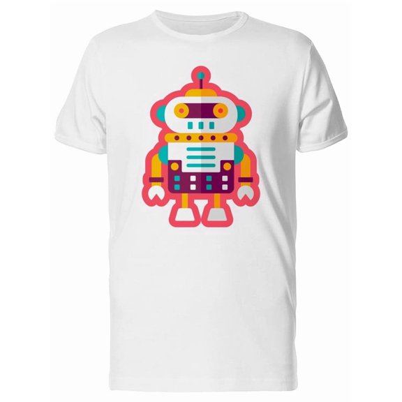 Cartoon Robot With Pink Outline T-Shirt Men -Image by Shutterstock, Male XX-Large