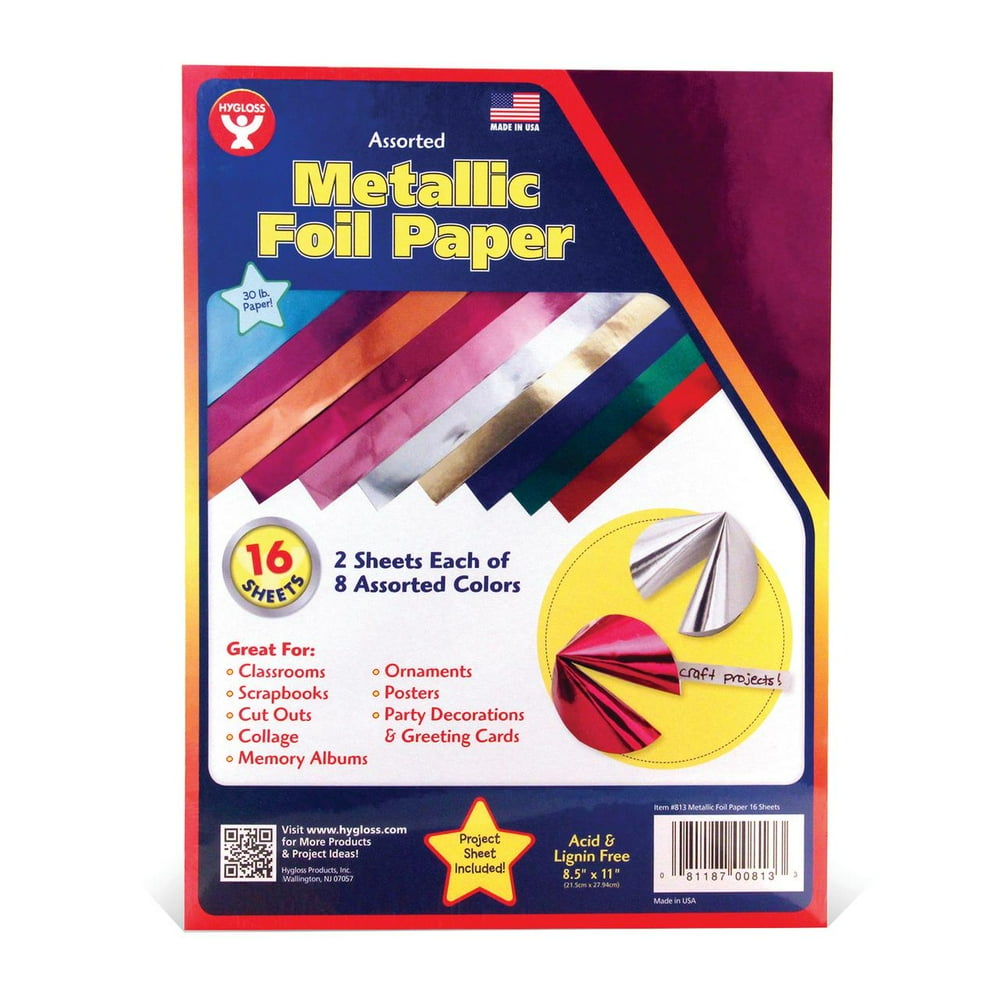 Hygloss Metallic Foil Paper Sheet 8.5" x 11" Assorted, 16 Sheets/Pkg