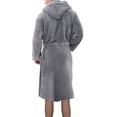 thumbnail image 2 of Fangasis Men's Wrap Robe Long Sleeve Dressing Gown Hoodie Bath Robes Mens Full Length Towelling Thermal Sleeping Pajamas Gray S, 2 of 3