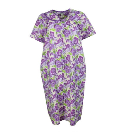 

Elegant Emily Women s Snap-Front Duster Robe With Pockets - Purple Floral Anemone - Small