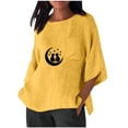 thumbnail image 2 of Xuyuer Women's Imitation Linen 3/4 Sleeve Blouse Crew Neck Summer Casual Tops Loose Fit Plus Size Tops Loose T Shirts Tunic Tops Shirts for Women Oversized Pocket T-shirt Fashionable Top, 2 of 6