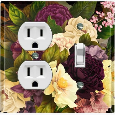 Metal Light Switch Plate Outlet Cover Purple White Rose Wallpaper ROS015