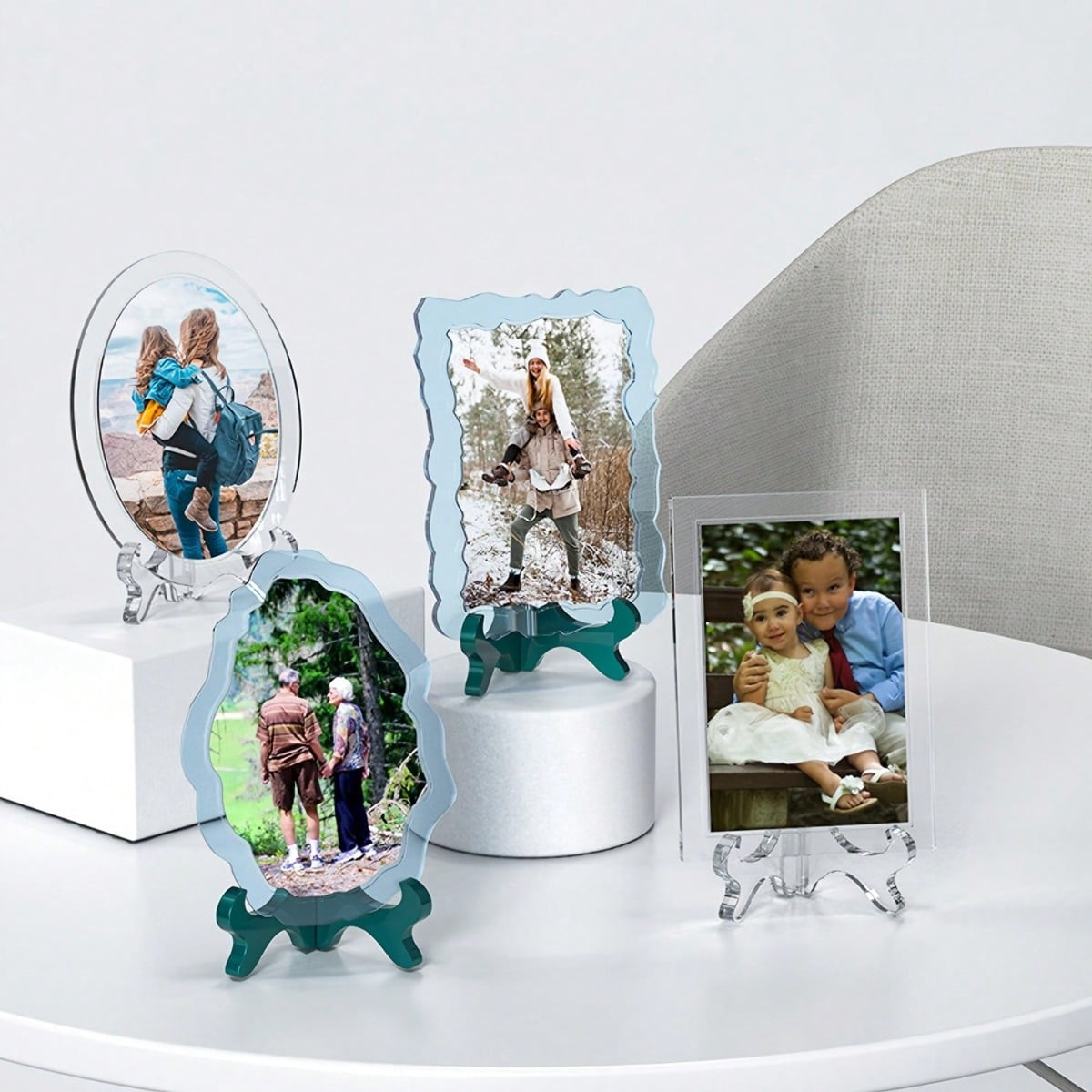 4PCS Resin Mold for Photo Frame, Picture Frame Resin Molds with Stand Holder, Rectangle & Oval of Irregular Edge Frame Silicone Molds for Resin Casting, DIY Gifts Home Decor