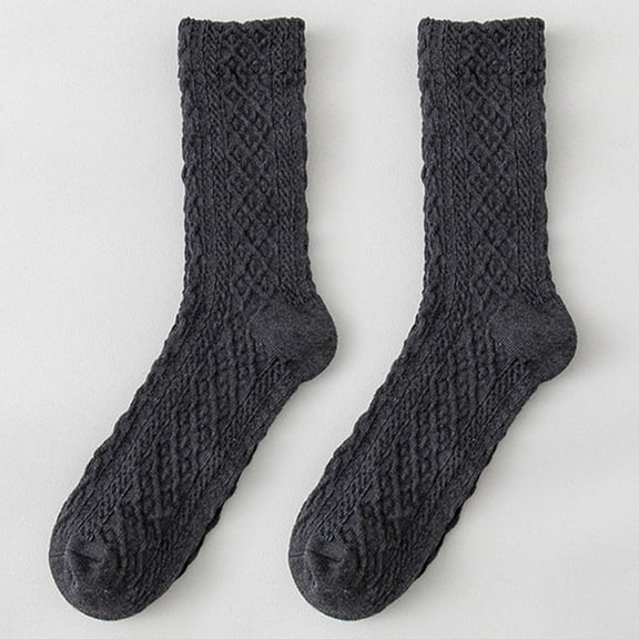 Ljudmp Women's Chunky Cable Knit Crew Socks Retro Diamond Pattern Winter Warm Socks Cold Weather Soft Mid-Calf Thermal Thick Socks Dark Gray