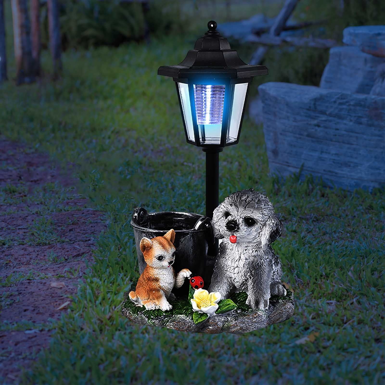 Darzheoy Outdoor Dogs Statues Solar Sculptures with Solar Lights and Flowerpot Funny Garden Decor Animal Figurines Resin Outdoor Statues for Patio Yard Lawn Balcony Gifts