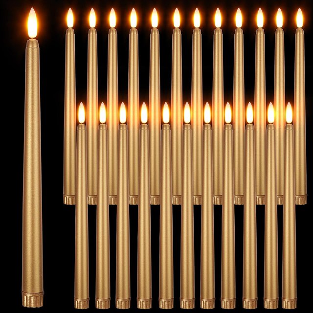 HSHDLDF 24 Packs Flameless Taper Candles Battery Operated 11 Inch Long Candle Light LED Flameless Candlesticks Fake Candles Flickering Tapered Candles for Valentine's Day, Wedding(Gold)