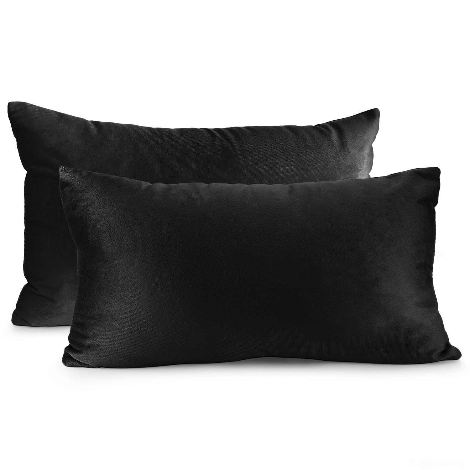 Clara Clark Plush Solid Decorative Microfiber Rectangle Throw Pillow Cover with Throw Pillow Insert for Couch, Black, 12"x20", 4 Piece Decorative Soft Throw Pillow Set