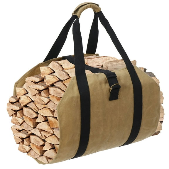 Wax Canvas Firewood Bag Carrier Camp Logging Wood Fireplace with Handle Straps