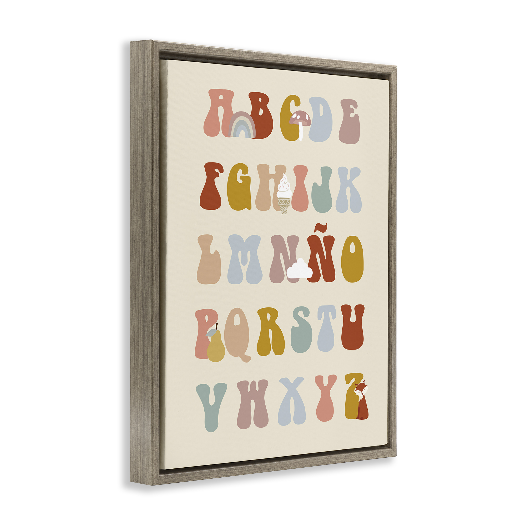 Stupell Industries Alfabeto Ilustrado Infantil Charts and Diagrams Painting Brown Floater Framed Art Print Wall Art, 17 x 21