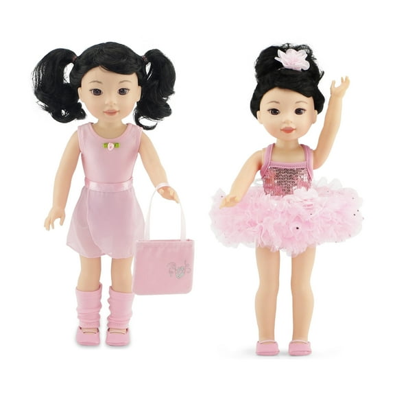 Emily Rose 14 Inch Doll Clothes & Accessories Ballet Essentials Bundle - 5 PC Ballerina Practice Outfit Bundled with 4 PC Sparkly Dance Recital Tutu Set | Compatible with 14" Wellie Wishers DollsEmily