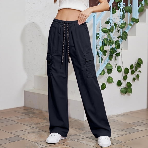 Aimik Women's High Waist Casual Pants Drawstring Wide Leg Trousers Casual Streetwear Loose Fit Pants for Daily