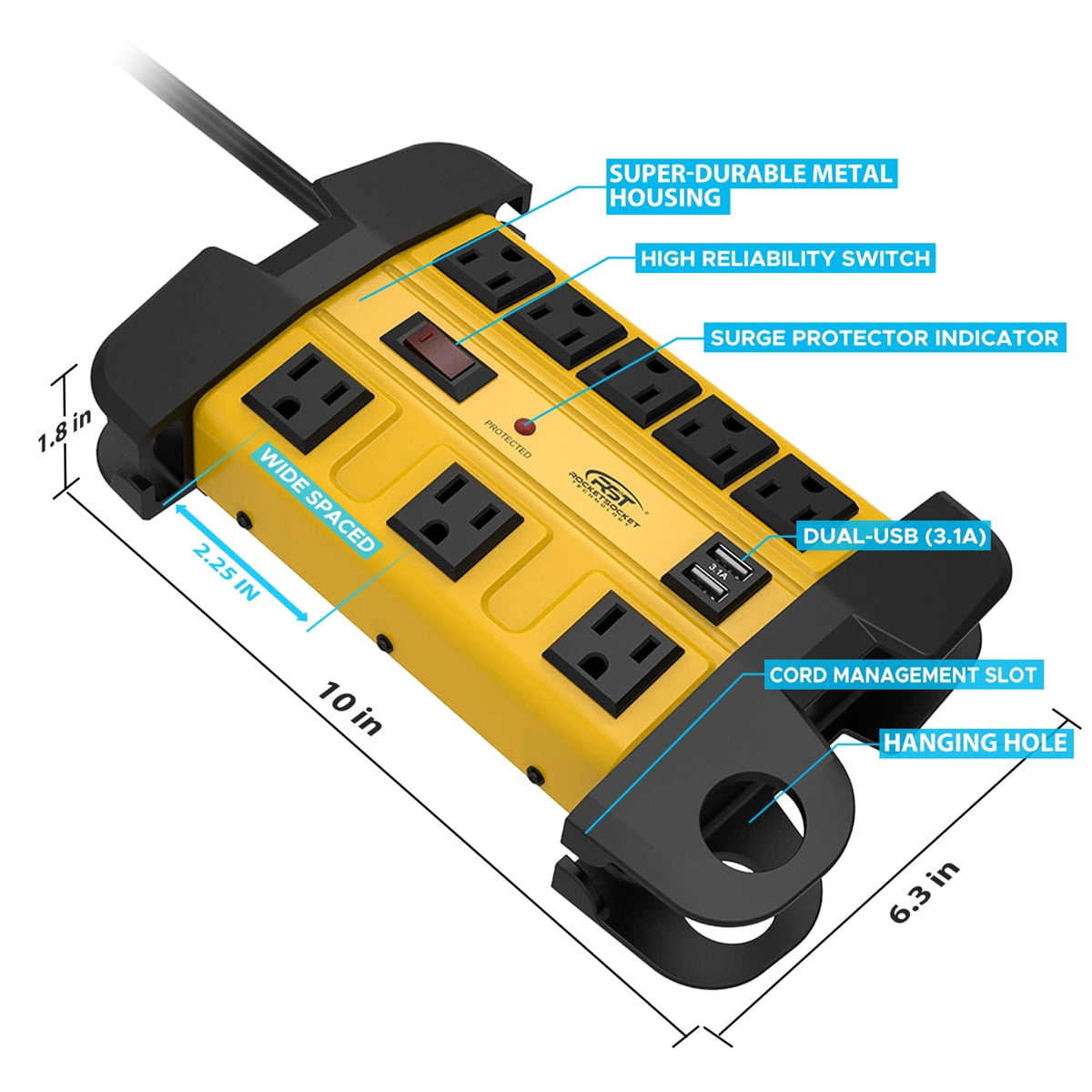 CRST LTS-10TS 8-Outlet 2 USB 1875W Surge Protector