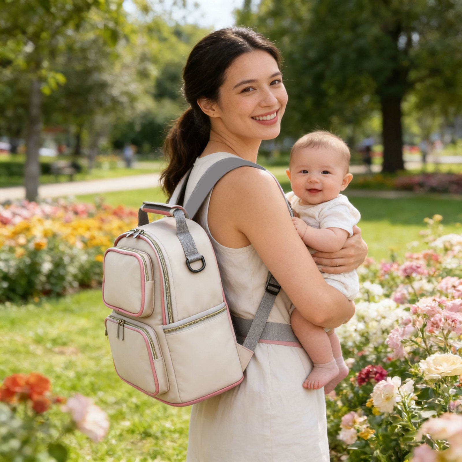 Multi Functional Mom Portable Insulated Double Layer Backpack for Mother and Baby, Large Diaper Bag with Thermal Pocket for Bottles, Waterproof Travel Bag for Outing