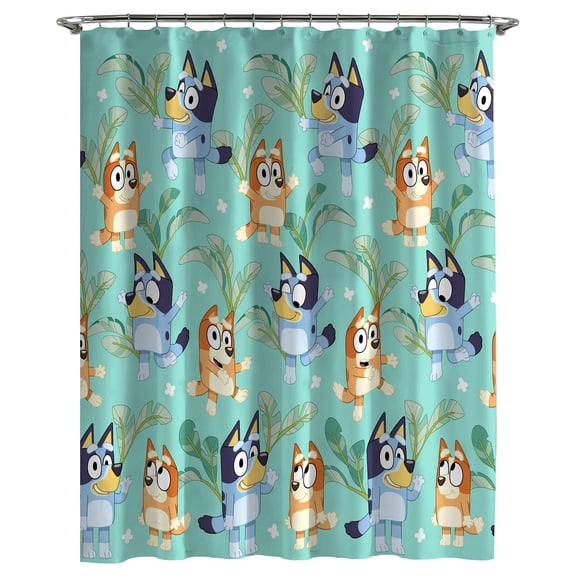Jay Franco Bluey and Bingo Fabric Shower Curtain - Kids Teal Bathroom Décor