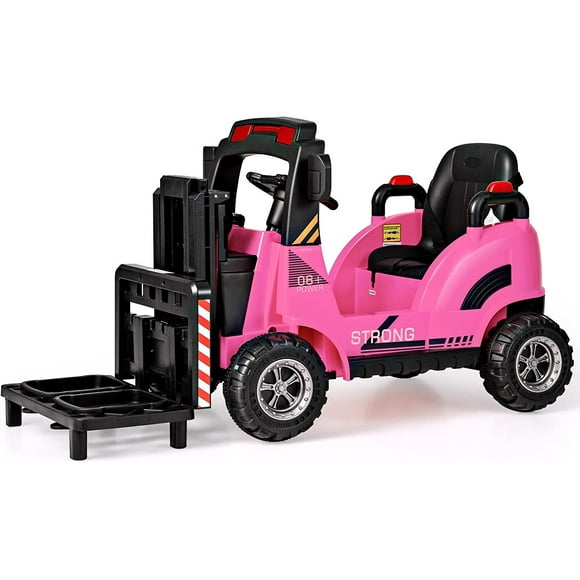 OLAKIDS Ride on Forklift, 12V Kids Electric Vehicle Construction Truck with Remote Control, Liftable Fork and Pallet, Toddlers Battery Powered Car with 2 Speeds, Music, USB, MP3, Lights (Pink)
