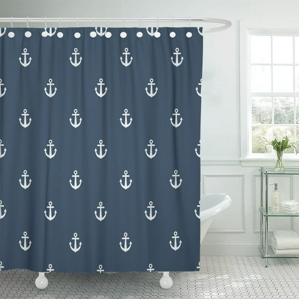 PKNMT Blue Pattern Summer Anchors Nautical for Navy Beach Circle Shower ...