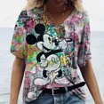 thumbnail image 3 of Camiseta de mujer con estampado de dibujos animados de Disney Mickey Mouse, holgada, de verano, de manga corta, con cuello en V, estilo kawaii, ropa de feminidad, 3 of 5