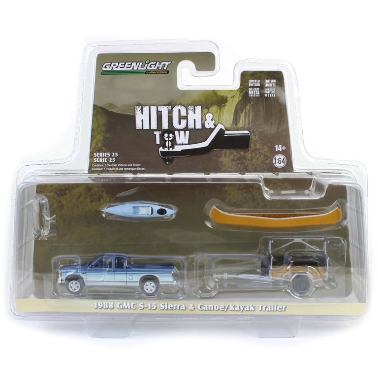 Greenlight 1/64 Scale 1988 GMC S-15 Sierra With Canoe Trailer – Hitch & Tow Series Diecast Model