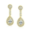 thumbnail image 2 of Bling Jewelry Womens Teardrop Halo Pave CZ Dangle Statement Clip On Earrings Gold, 2 of 6