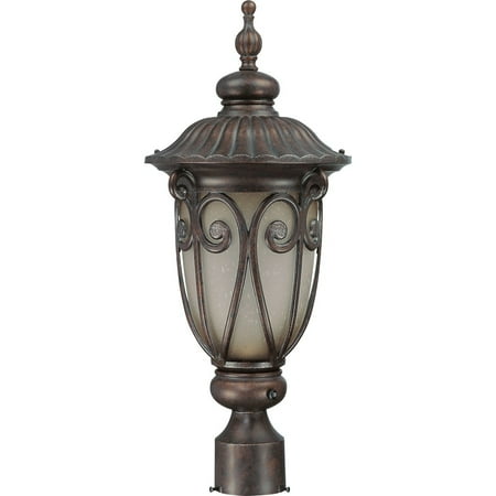Nuvo Lighting 63929 - 1 Light (Twist and Lock Base) 9.5" Corniche Burlwood Finish with Frosted Wheat Glass Post Lantern Light Fixture with Photocell (60-3929)